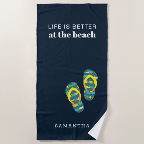 Tropical Beach Vacation Flip Flops Personalized Beach Towel