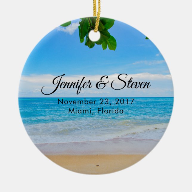 Tropical Beach Vacation Island Wedding Ceramic Ornament (Front)