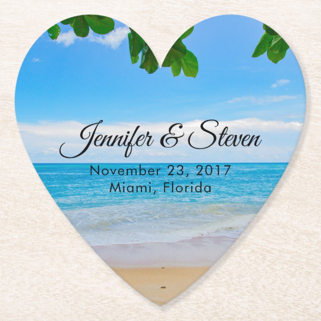 Tropical Beach Vacation Island Wedding Paper Coaster (Front)