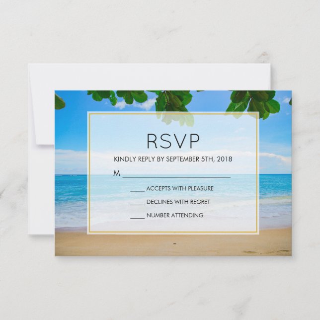 Tropical Beach Vacation Island Wedding RSVP Card (Front)