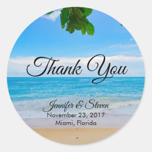 Tropical Beach Vacation Island Wedding Thank You Classic Round Sticker