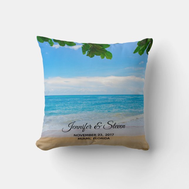 Tropical Beach Vacation Island Wedding Throw Pillow (Front)
