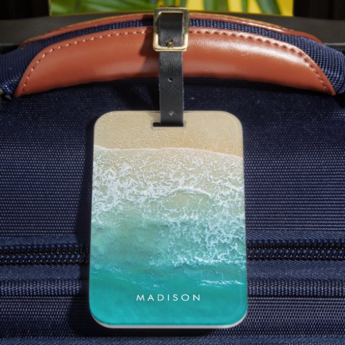 Tropical Beach Vacation Ocean Waves Name Monogram Luggage Tag