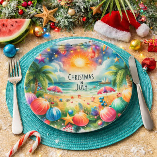 Tropical Beach Vibe Christmas In July  Paper Plates