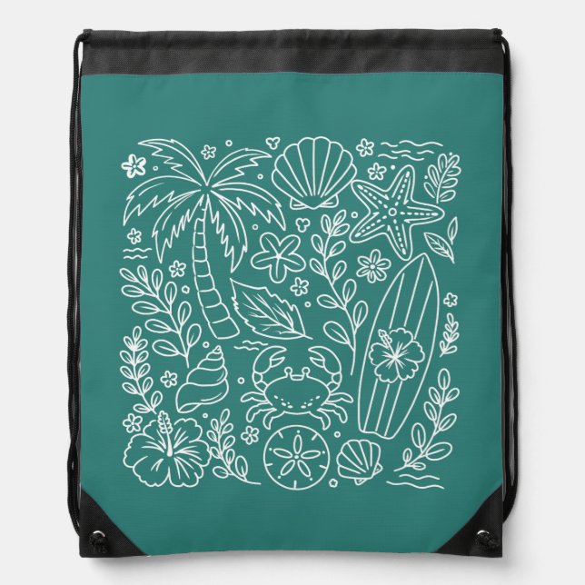 Tropical Beach Vibes Drawstring Bag (Front)