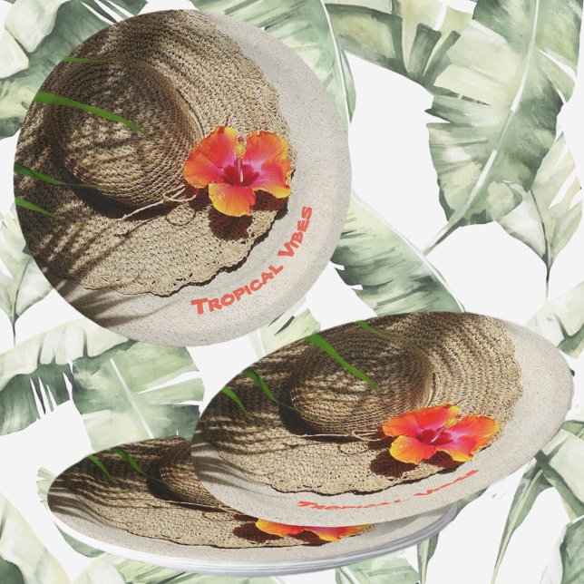 Tropical Beach Vibes Hibiscus Floral Paper Plates (Creator Uploaded)