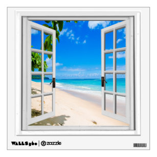 Wall art Graphic PARADISE BEACH TRANQUIL VIEW FAUX WINDOW Printed Vinyl Sticker 