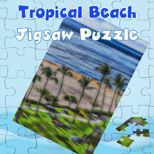 Tropical Beach View Palm Trees Art Jigsaw Puzzle