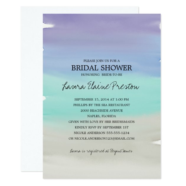 Tropical Beach Watercolor Bridal Shower Invitation