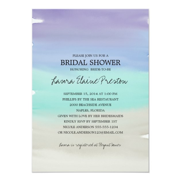 Tropical Beach Watercolor Bridal Shower Invitation