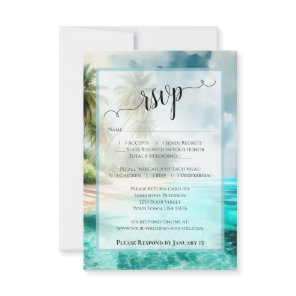 Tropical Beach Watercolor Coastal Waters Wedding RSVP Card