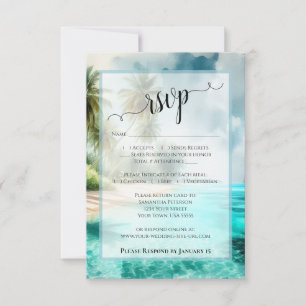 Tropical Beach Watercolor Coastal Waters Wedding RSVP Card