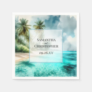 Tropical Beach Watercolor Elegant Coastal Wedding Napkins