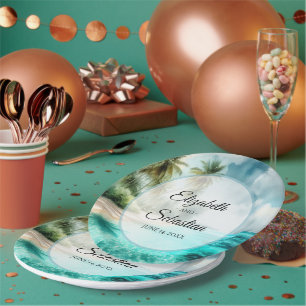 Tropical Beach Watercolor Elegant Wedding Paper Plates
