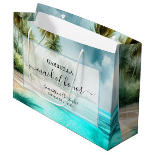 Tropical Beach Watercolor Maid of Honor Wedding Large Gift Bag