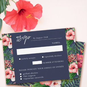 Tropical Beach Watercolor Meal Choice Navy RSVP Card