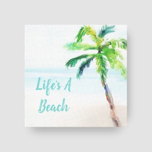 Tropical Beach Watercolor Palm Tree Canvas Print