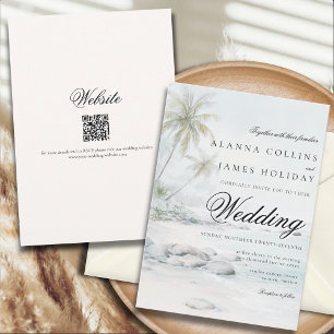 Tropical Beach Watercolor Palm Tree Wedding Invitation
