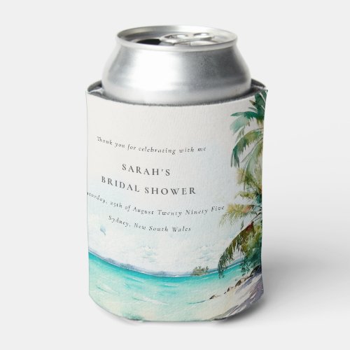 Tropical Beach Watercolor Palm Trees Bridal Shower Can Cooler