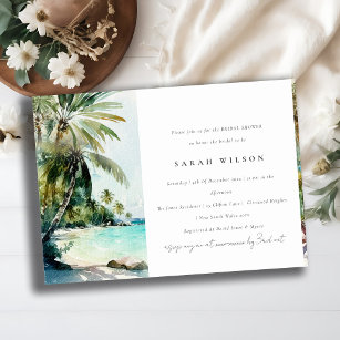 Tropical Beach Watercolor Palm Trees Bridal Shower Invitation