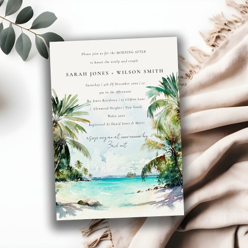 Tropical Beach Watercolor Palm Trees Morning After Invitation