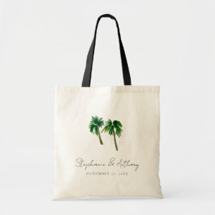 Tropical Beach Watercolor Palm Trees Wedding Favor Tote Bag