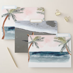 Tropical Beach,Watercolor Palms,Seashells File Folder