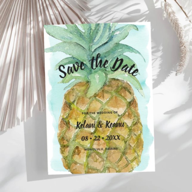 Tropical Beach Watercolor Pineapple Wedding Save The Date (Creator Uploaded)