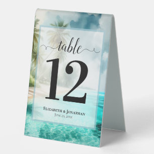 Tropical Beach Watercolor Wedding Table Number Table Tent