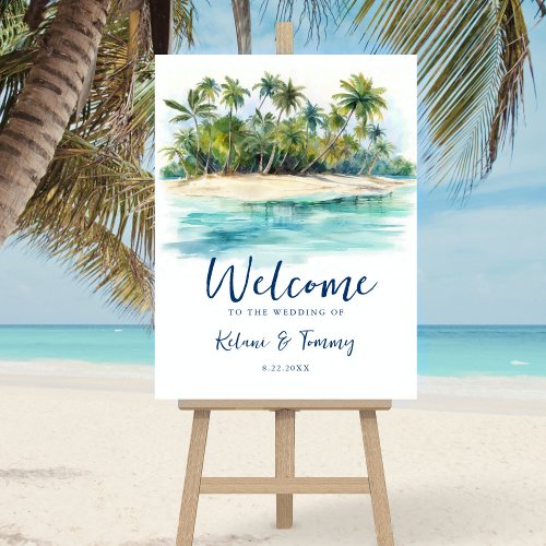 Tropical Beach Watercolor Wedding Welcome Sign