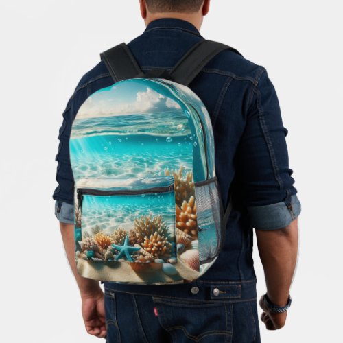 Tropical Beach Waters Seashells Printed Backpack