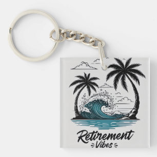 Tropical Beach Wave & Palm Tree Keychain