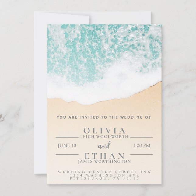 Tropical Beach Waves Wedding Invitation Template (Front)