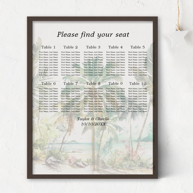 Tropical Beach Wedding 10 Tables Seating Chart (Creator Uploaded)