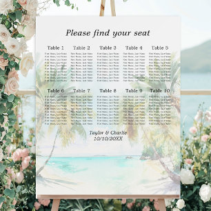 Tropical Beach Wedding 10 Tables Seating Chart Foam Board