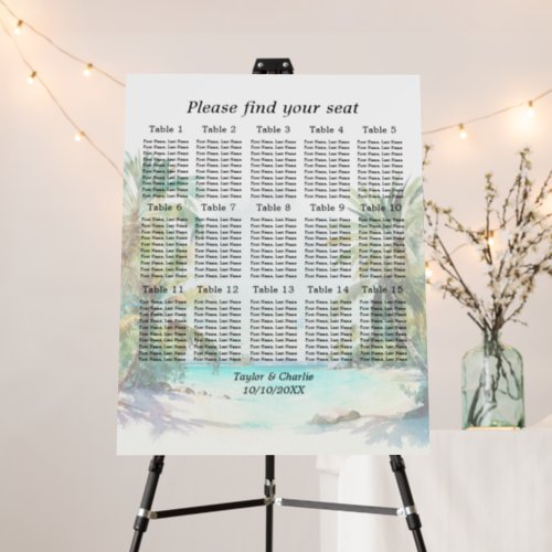 Tropical Beach Wedding 15 Tables Seating Chart Foam Board