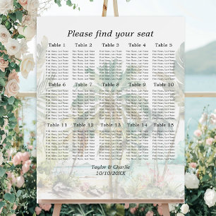 Tropical Beach Wedding 15 Tables Seating Chart Foam Board