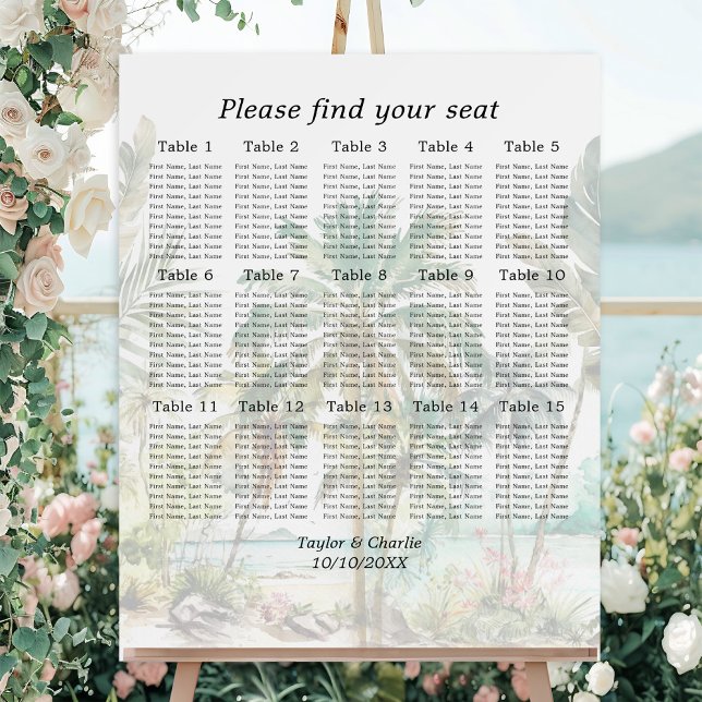 Tropical Beach Wedding 15 Tables Seating Chart Foam Board (Creator Uploaded)
