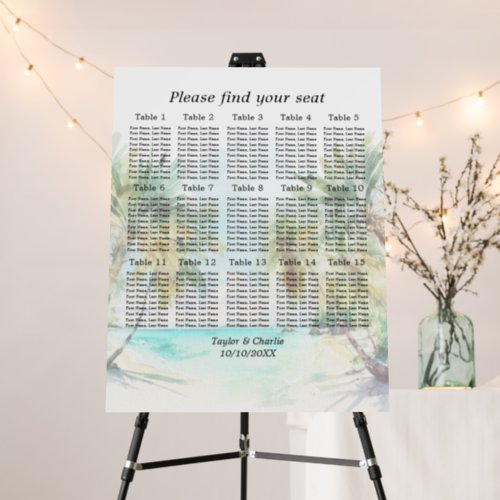 Tropical Beach Wedding 15 Tables Seating Chart Foam Board