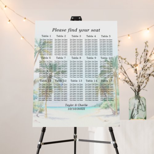 Tropical Beach Wedding 15 Tables Seating Chart Foam Board