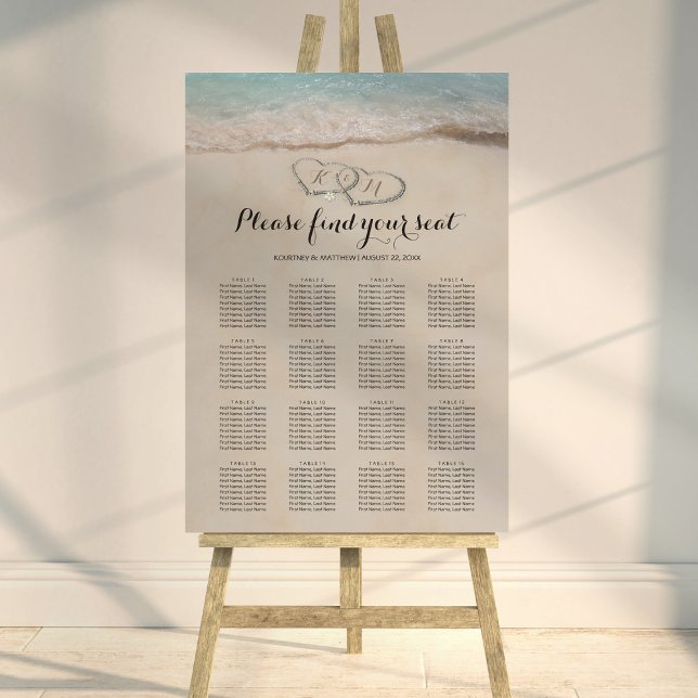Tropical Beach Wedding 16 Table Seating Chart Foam Board (Creator Uploaded)