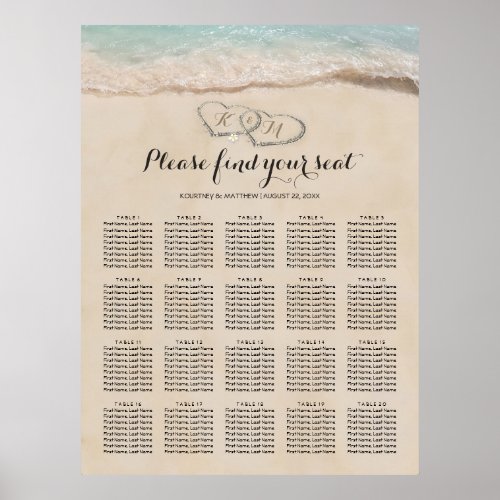 Tropical Beach Wedding 20 Table Seating Chart