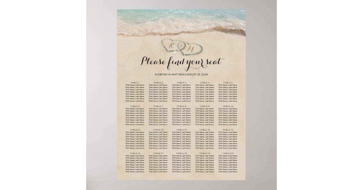 Tropical Beach Wedding 20 Table Seating Chart Zazzle Com