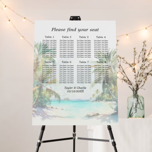 Tropical Beach Wedding 8 Tables Seating Chart Foam Board