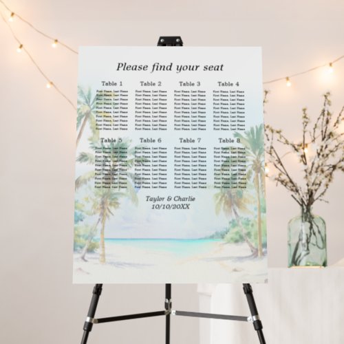 Tropical Beach Wedding 8 Tables Seating Chart Foam Board