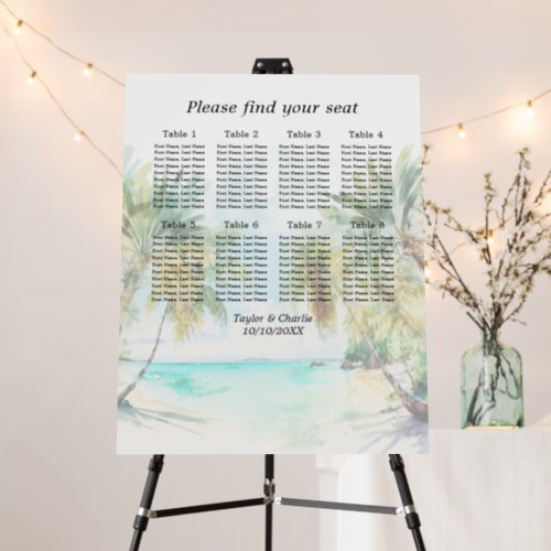 Tropical Beach Wedding 8 Tables Seating Chart Foam Board