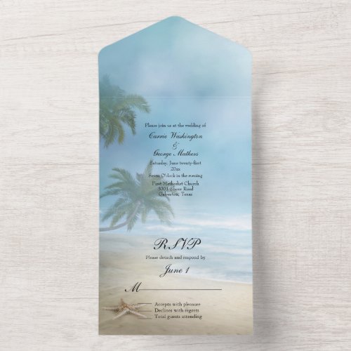 Tropical Beach Wedding  All In One Invitation