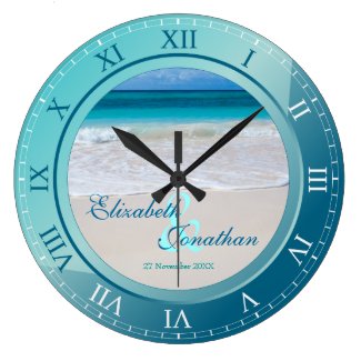 Tropical Beach Wedding Anniversary Turquoise Blue Large Clock