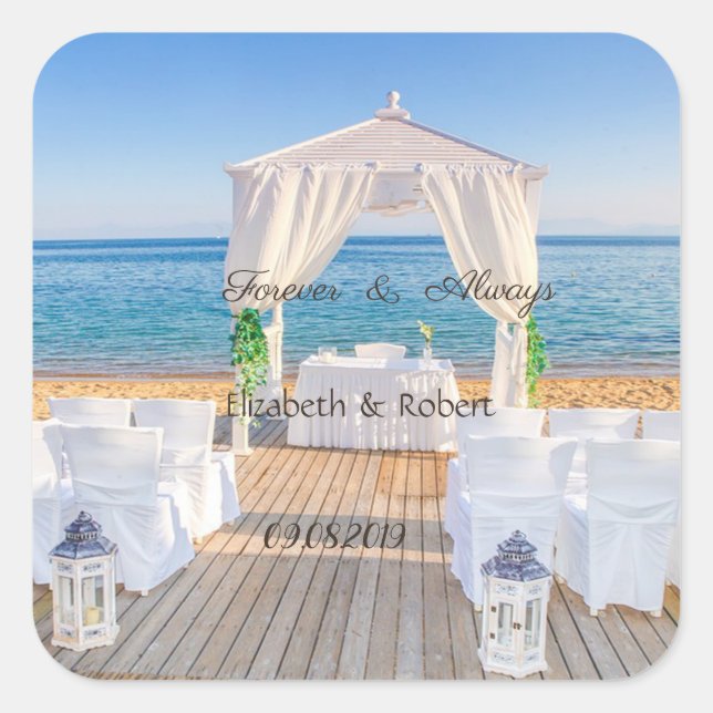 Tropical Beach Wedding  Arbor Square Sticker (Front)