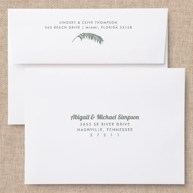 Tropical Beach Wedding Back Addressed Envelopes (Linen)